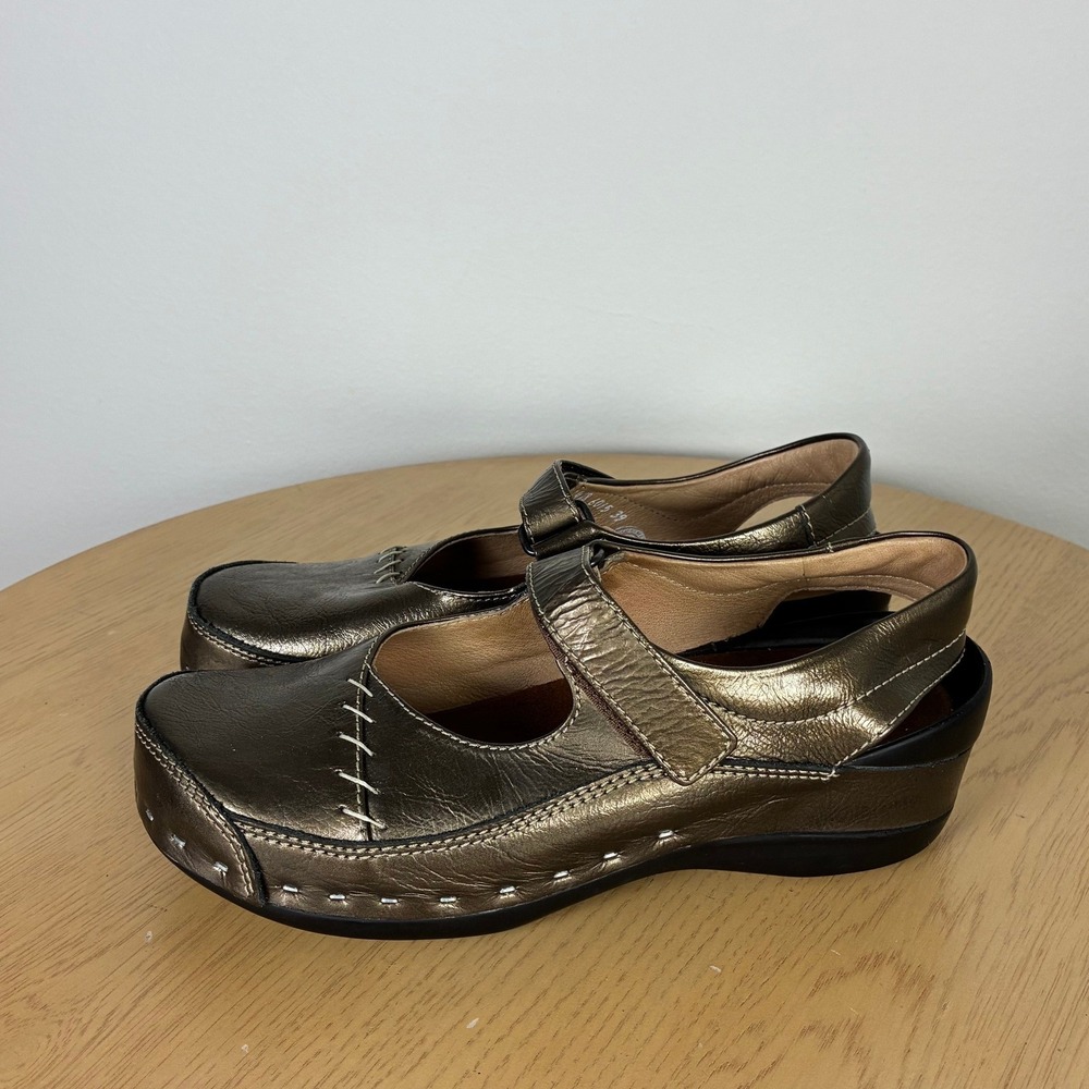 Wolky Bronze Metallic Leather Mary Jane Clogs Women's EU 39 US 8 Walking Comfort - Picture 4 of 7